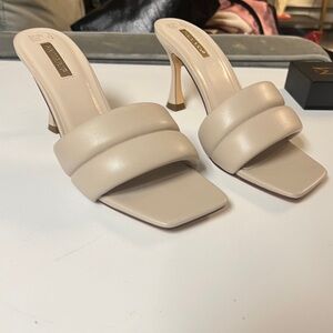 Neutral Faux Leather Slip On Mule Heels with Cushion Strap | Size 9 | BRAND NEW